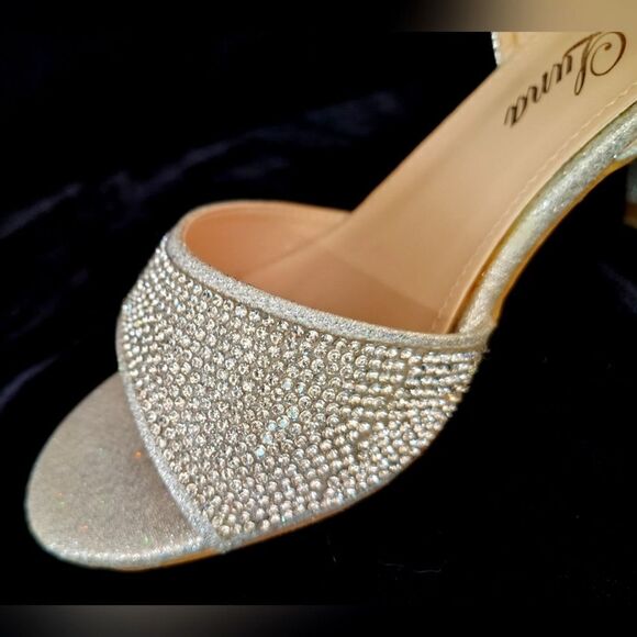 Rhinestone sparkle Silver Chunky Heel Shoes Sandals Sz 6 - Picture 5 of 16